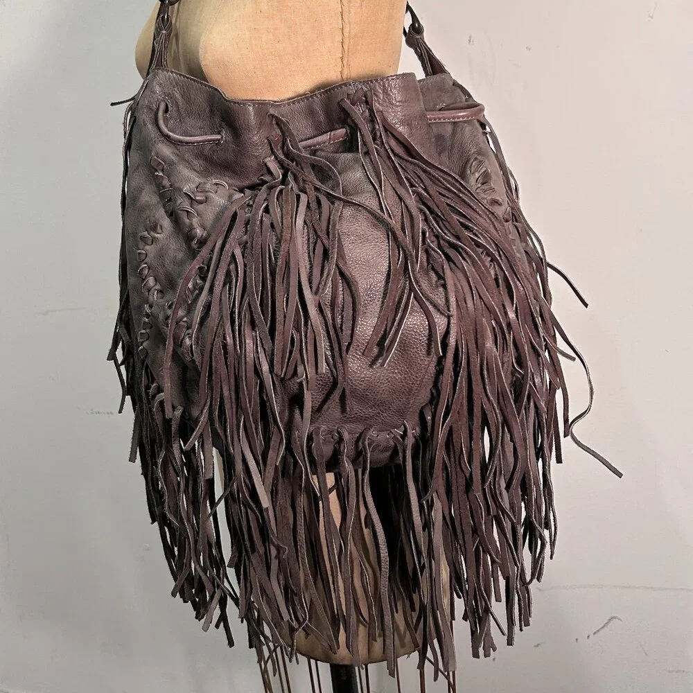 All Saints leather fringe Hobo bag - Picture 1 of 10